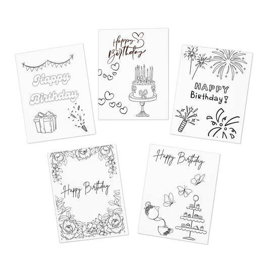 Color your own Birthday Greeting Card Set, Multi-Design Cards for Special Occasions,5-Pack