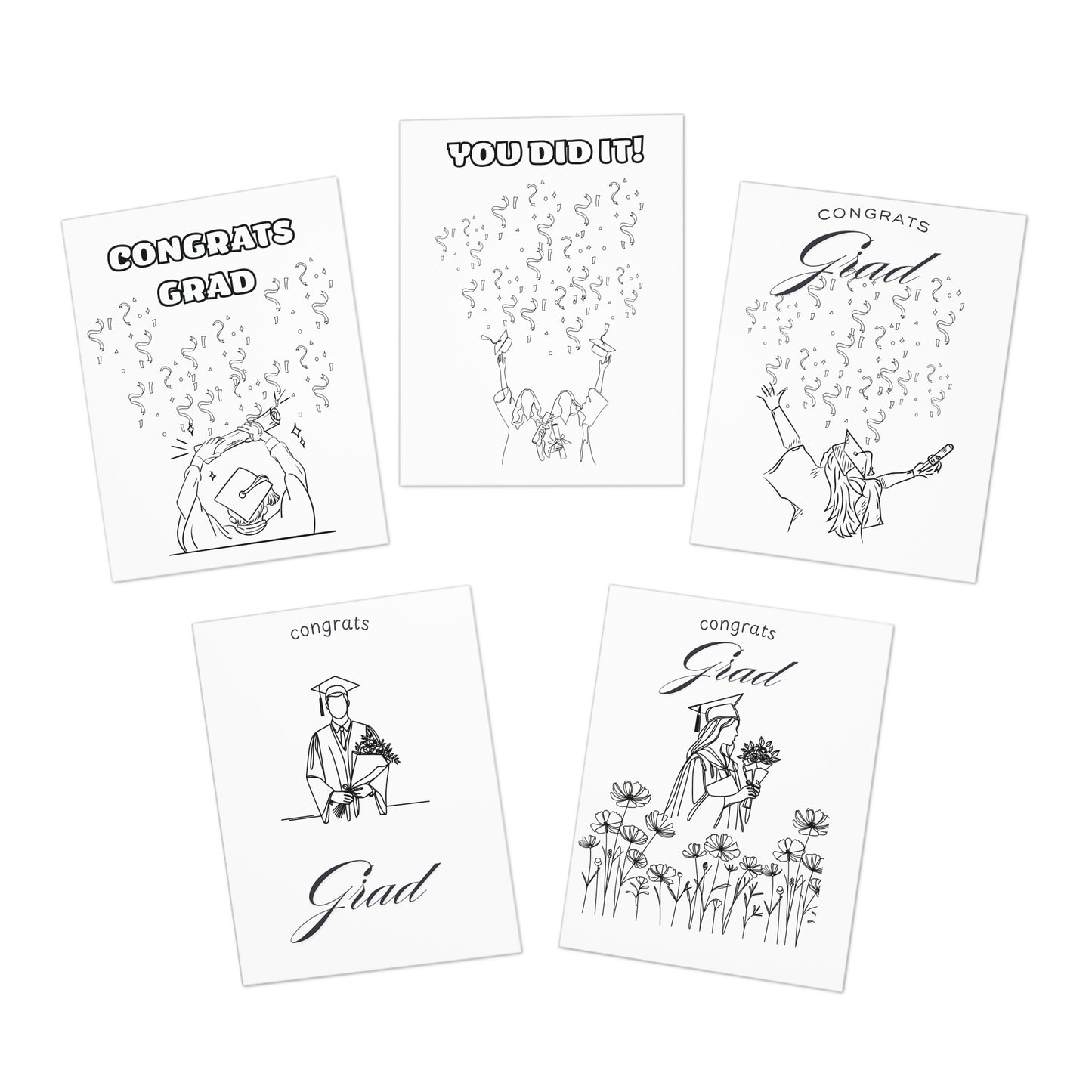 Color Me Graduation Card Set, Multi-Design Cards for Graduations 5-Pack